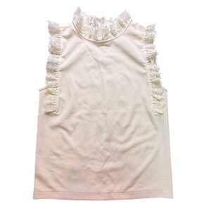 Ann Taylor Womens XS Ivory White Sleeveless Lace Trim Mock Neck Keyhole Blouse